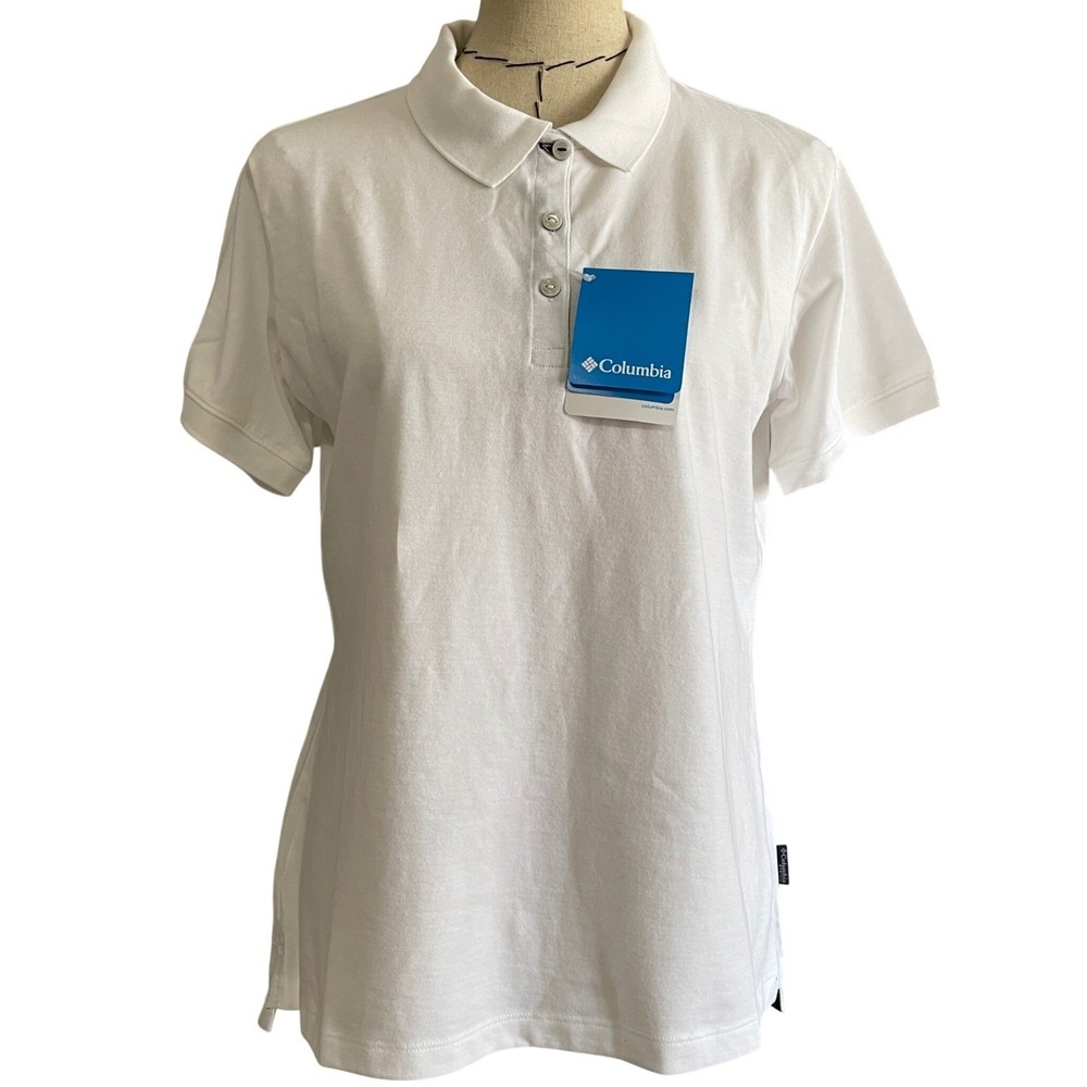 Columbia Womens Harborside Polo Shirt Large White Short Sleeve Cotton Blend